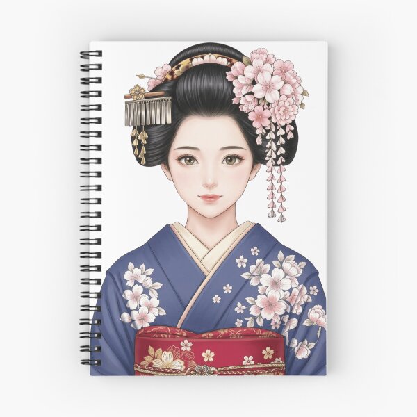 Item preview, Elegant Geisha in Blue Kimono with Sakura Flowers Japanese Art designed and sold by vekotpu.
