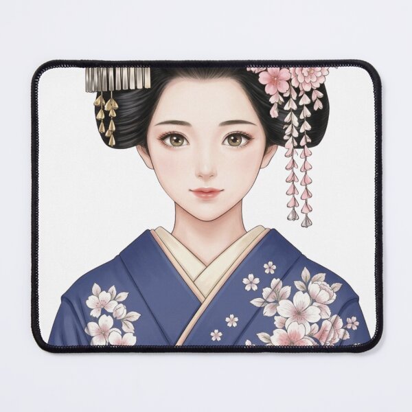 Item preview, Elegant Geisha in Blue Kimono with Sakura Flowers Japanese Art designed and sold by vekotpu.