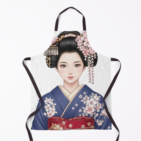 Item preview, Elegant Geisha in Blue Kimono with Sakura Flowers Japanese Art designed and sold by vekotpu.