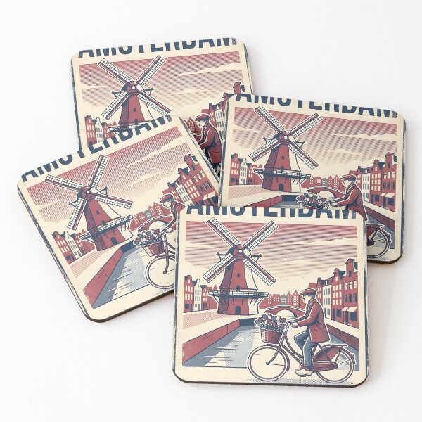 Item preview, Vintage Amsterdam Windmill Tulips Bicycle Poster designed and sold by EKHOAISTORE.