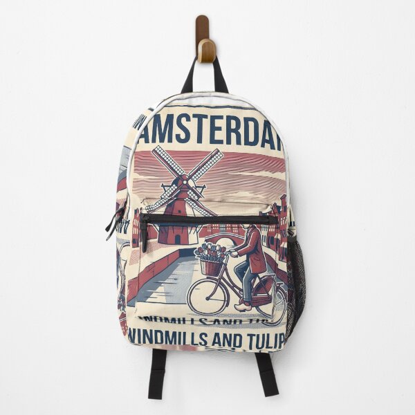 Item preview, Vintage Amsterdam Windmill Tulips Bicycle Poster designed and sold by EKHOAISTORE.