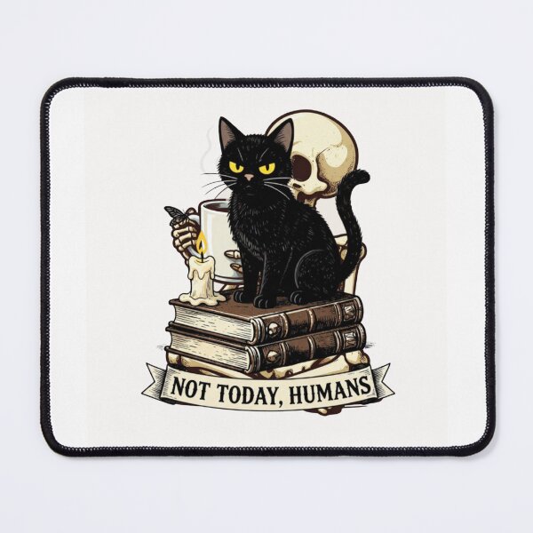 Item preview, Not Today Humans - Gothic Black Cat Skull Books Vintage Illustration designed and sold by Mystic & Celestial Art.