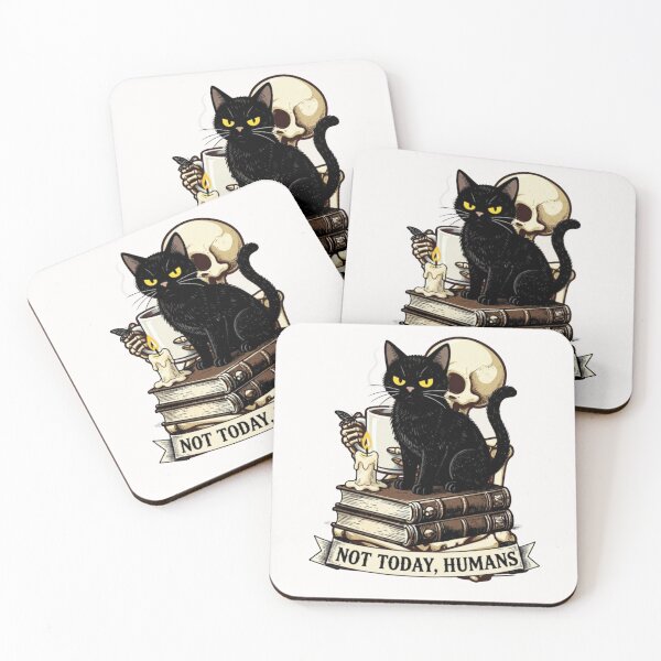 Item preview, Not Today Humans - Gothic Black Cat Skull Books Vintage Illustration designed and sold by Mystic & Celestial Art.