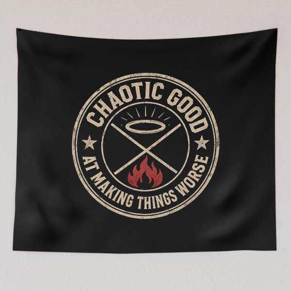 Item preview, Chaotic Good At Making Things Worse Funny Fantasy Alignment Badge designed and sold by Fenay Designs.