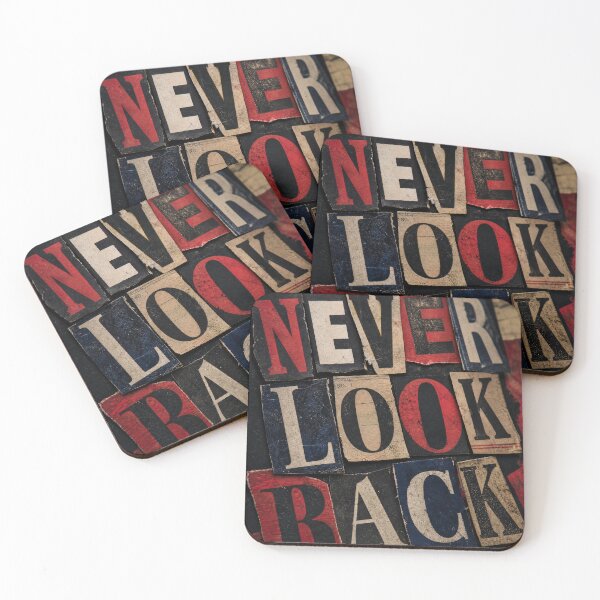 Item preview, NEVER LOOK BACK, Distressed Typography Collage, Moody Grunge Motivational Art designed and sold by Jandedan.