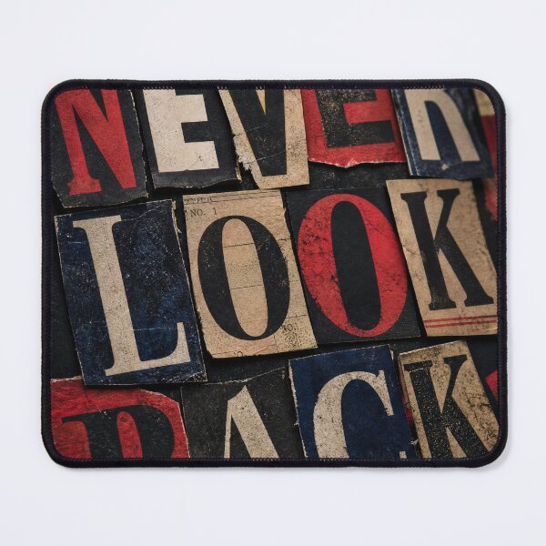 Item preview, NEVER LOOK BACK, Distressed Typography Collage, Moody Grunge Motivational Art designed and sold by Jandedan.