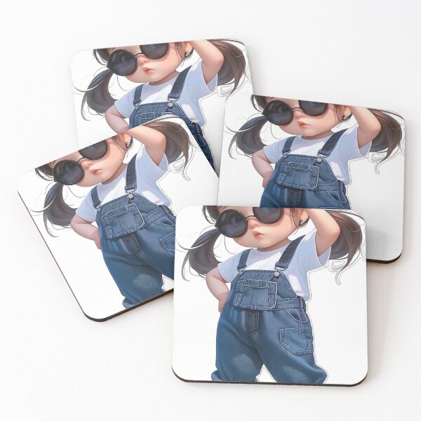 Item preview, Cute 3D Anime Girl in Denim Overalls - Cool Sassy Chibi Kitten Eye Glasses designed and sold by Hou$e of Art .