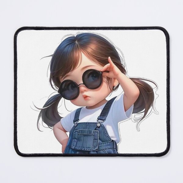 Item preview, Cute 3D Anime Girl in Denim Overalls - Cool Sassy Chibi Kitten Eye Glasses designed and sold by Hou$e of Art .
