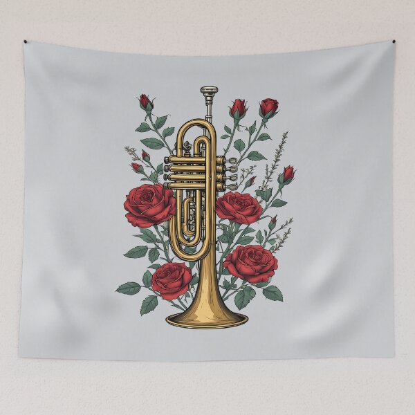 Item preview, Golden Trumpet and Red Roses - International Jazz Music designed and sold by Art-Arcade6.
