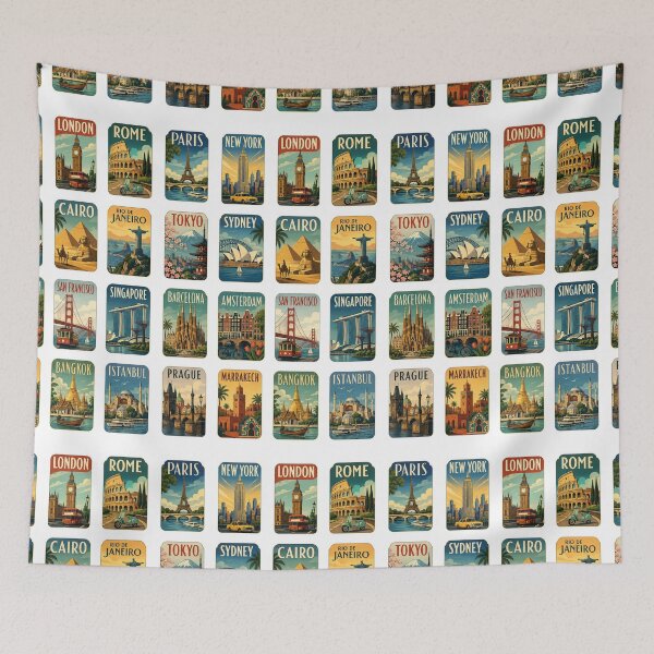 Item preview, Retro World Cities Travel Poster Art designed and sold by sadedream.