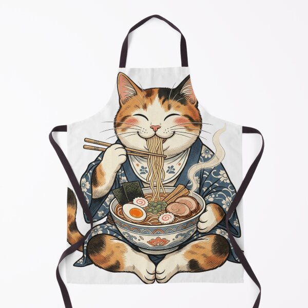 Item preview, Happy Ramen Cat in Kimono Japanese Ukiyo-e Style Cute Food Art designed and sold by vekotpu.