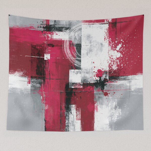 Item preview, Bold Geometric Red Black White Abstract Composition - Textured Red Palette No.29 designed and sold by SlowRegardArt.