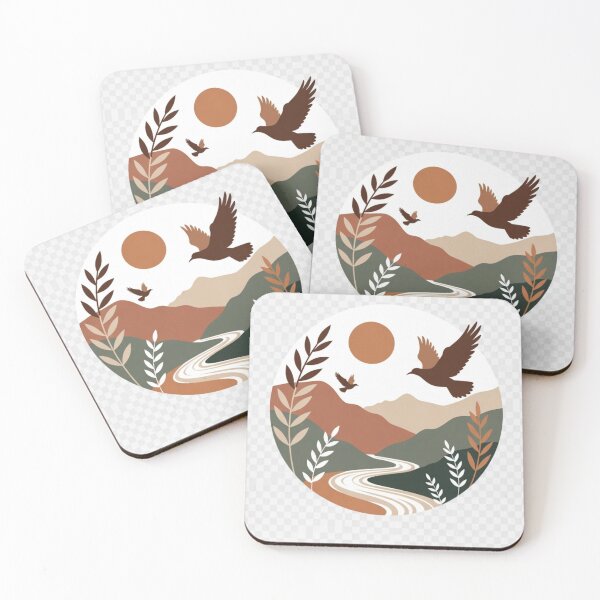 Item preview, Boho Bird Landscape Wall Art | Sage Green Mountain Sunset | Japandi Nature Print designed and sold by GalleryPeak.