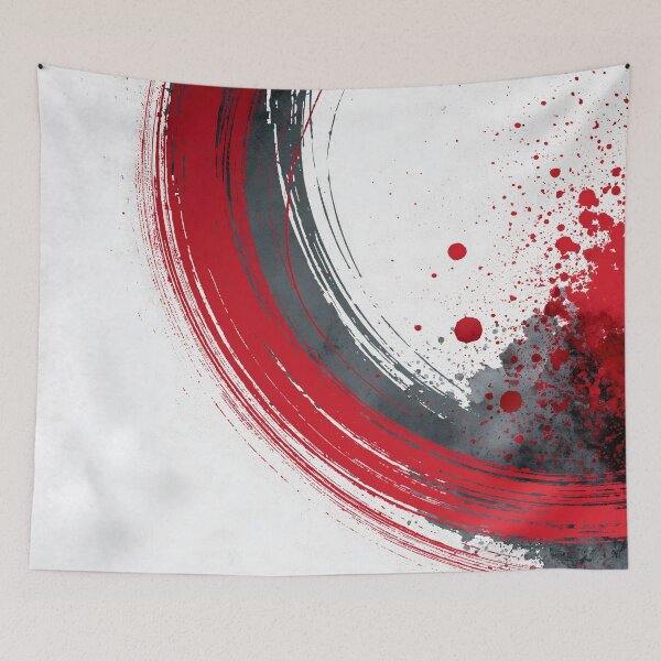 Item preview, Dynamic Red Gray Enso Circle Abstract Brushstroke - Textured Red Palette No.30 designed and sold by SlowRegardArt.