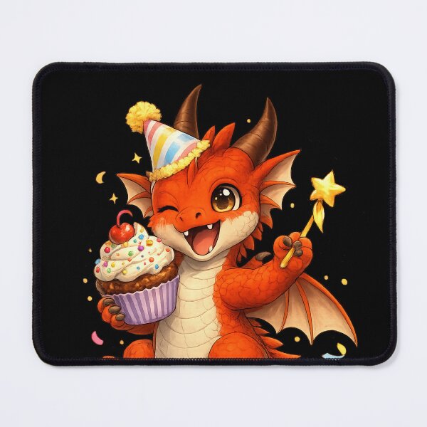 Item preview, Birthday Dragon with Cupcake | Cute Baby Dragon Celebration Art designed and sold by Hatchling Hollow.