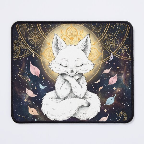 Item preview, Cute Zen White Fox Meditating under Full Moon designed and sold by KooksStudio.