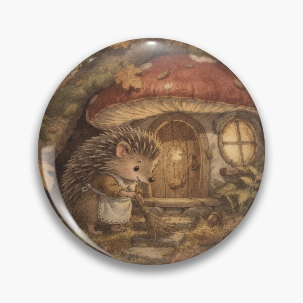 Item preview, Hedgehog Sweeping the Toadstool Porch designed and sold by PictorialWhimsy.