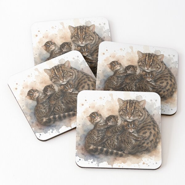 Item preview, Tender Fishing Cat Mother with Playful Kittens – Watercolor Wildlife Art designed and sold by Pioneer Spirit Market.