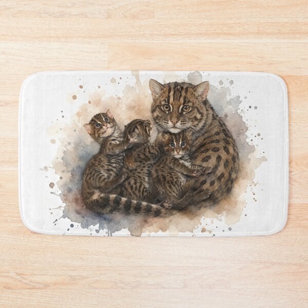 Item preview, Tender Fishing Cat Mother with Playful Kittens – Watercolor Wildlife Art designed and sold by Pioneer Spirit Market.