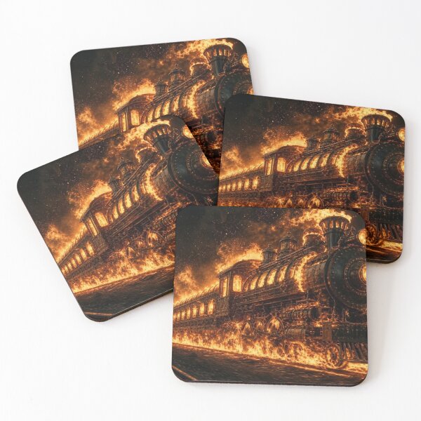 Item preview, Inferno Ghost Train – Fiery Flaming Steam Locomotive at Night designed and sold by Pioneer Spirit Market.