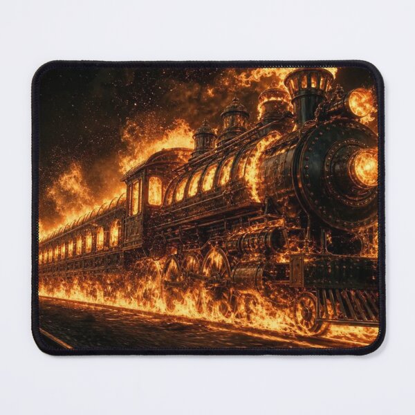 Item preview, Inferno Ghost Train – Fiery Flaming Steam Locomotive at Night designed and sold by Pioneer Spirit Market.