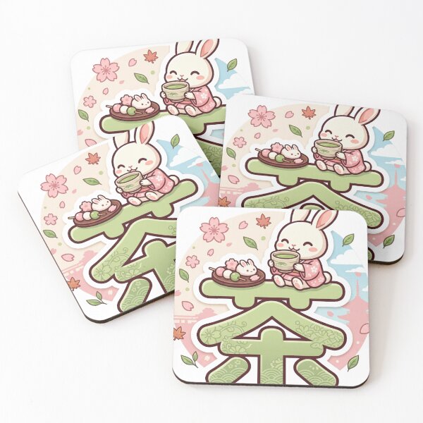 Item preview, Kawaii Matcha Bunny Tea Time Kanji "Tea" Sticker – Japanese Sakura & Kyoto Aesthetic Rabbit Design designed and sold by kawaii animal store (in Japan).