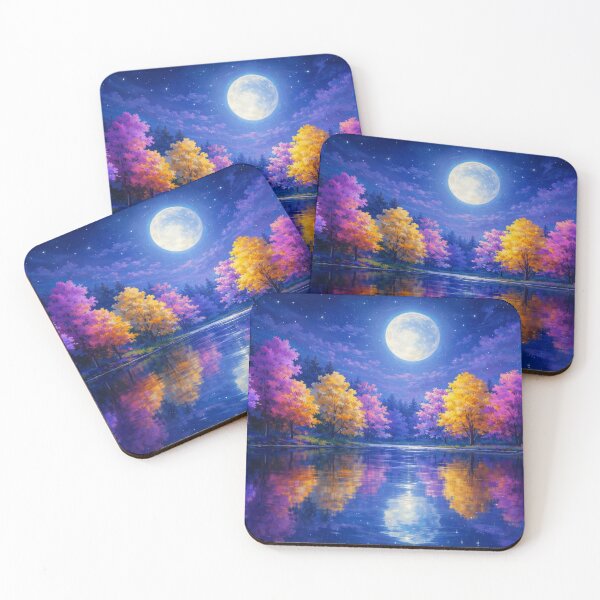 Item preview, Luminous Moonlit Forest Reflection Purple and Gold Landscape designed and sold by Joey Santiago.