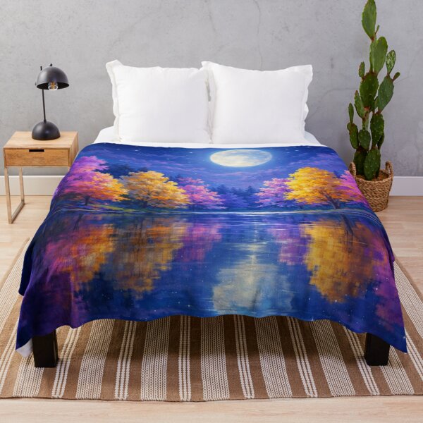 Item preview, Luminous Moonlit Forest Reflection Purple and Gold Landscape designed and sold by Joey Santiago.