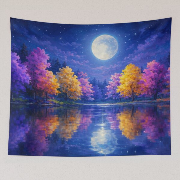 Item preview, Luminous Moonlit Forest Reflection Purple and Gold Landscape designed and sold by Joey Santiago.