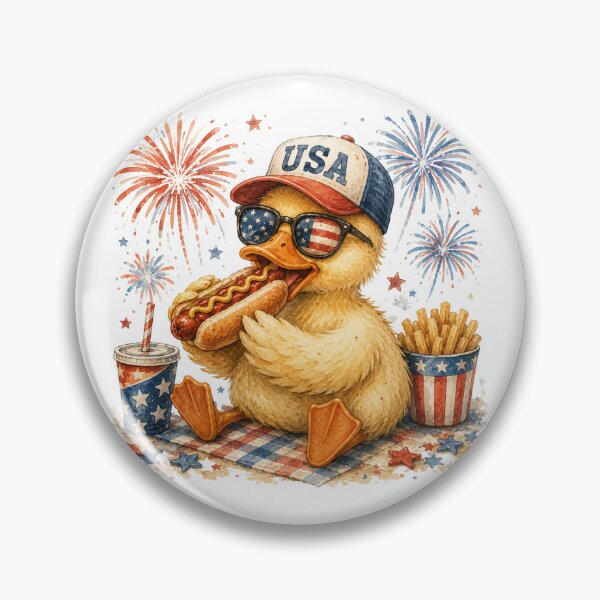 Item preview, Patriotic Duck Eating Hotdog | Funny 4th of July Watercolor Duck Design designed and sold by Brainy Bites19.
