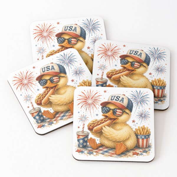 Item preview, Patriotic Duck Eating Hotdog | Funny 4th of July Watercolor Duck Design designed and sold by HANG ON STUDIO .