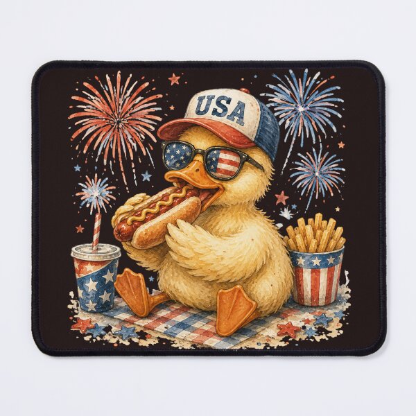 Item preview, Patriotic Duck Eating Hotdog | Funny 4th of July Watercolor Duck Design designed and sold by Brainy Bites19.