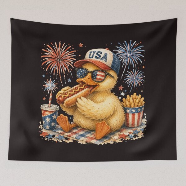 Item preview, Patriotic Duck Eating Hotdog | Funny 4th of July Watercolor Duck Design designed and sold by Brainy Bites19.