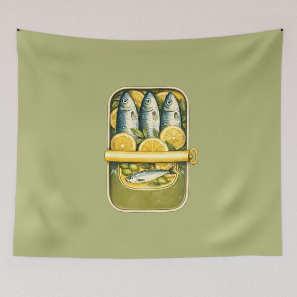 Item preview, Vintage Tinned Sardines with Lemon and Olives Mediterranean Art designed and sold by BeataPrint.