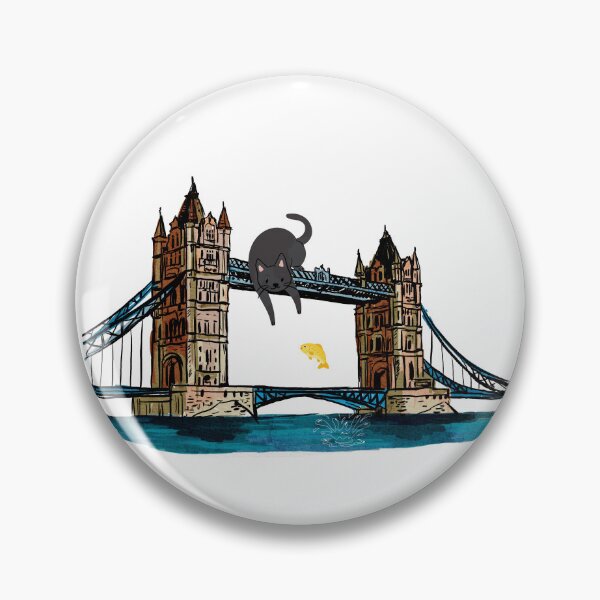 Item preview, Cartoon Cat in London catching fish Tower Bridge  designed and sold by foryourbestself.