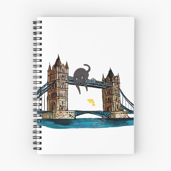 Item preview, Cartoon Cat in London catching fish Tower Bridge  designed and sold by foryourbestself.