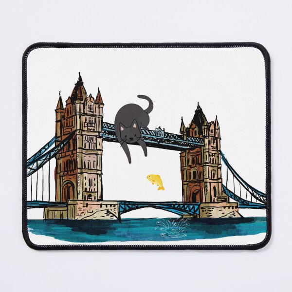 Item preview, Cartoon Cat in London catching fish Tower Bridge designed and sold by foryourbestself.