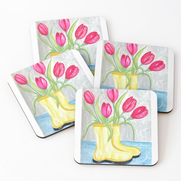 Item preview, Whimsical Spring Tulips in Yellow Rainboots Art designed and sold by pandoralyfe.