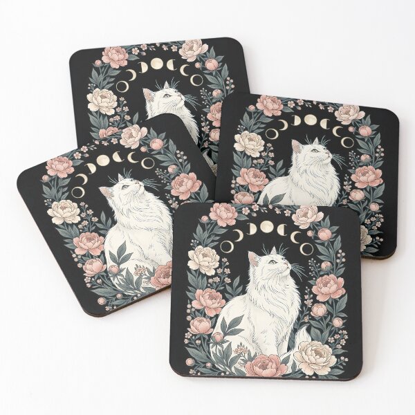 Item preview, Cat Moon Phases Floral Frame Cottagecore Art | Mystical Lunar Cat Illustration designed and sold by ZenAnimeWearz.