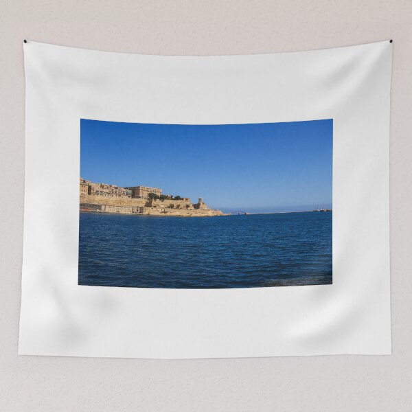 Item preview, Sunny Coastal City Harbor With Historic Fortifications Over Deep Blue Sea And Clear Sky designed and sold by Nmallia.