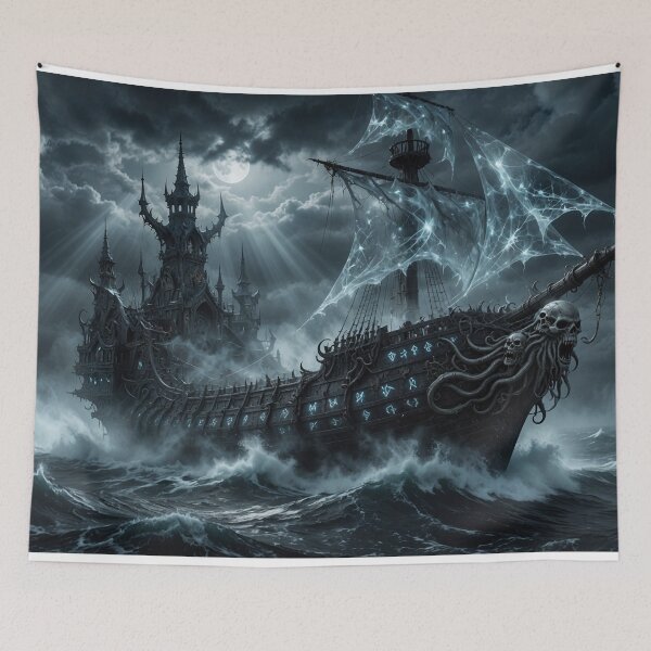 Item preview, Gothic Ghost Ship in Stormy Seas - Dark Fantasy Haunted Pirate Vessel designed and sold by Pioneer Spirit Market.