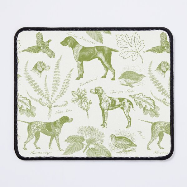 Item preview, German Pointer with Birds and Forest Plants Cottagecore Toile Pattern - Green designed and sold by CanisArt.