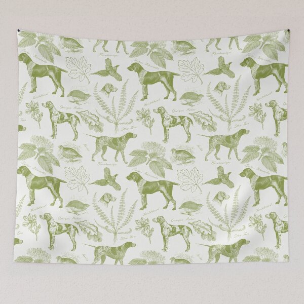 Item preview, German Pointer with Birds and Forest Plants Cottagecore Toile Pattern - Green designed and sold by CanisArt.