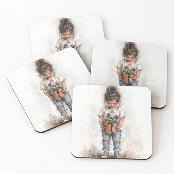 Item preview, Little Girl Holding a Broken Clay Pot Filled with Pansies designed and sold by Maria Dryfhout.