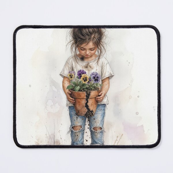 Item preview, Little Girl Holding a Broken Clay Pot Filled with Pansies designed and sold by Maria Dryfhout.