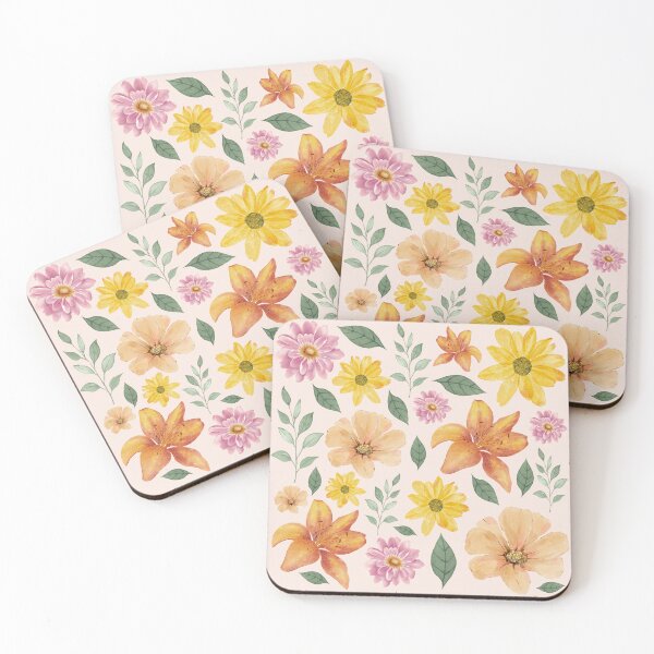 Item preview, Watercolor Summer Flower Pattern | Orange Yellow Pink Lush Seamless Botanical designed and sold by Dino-Lune.