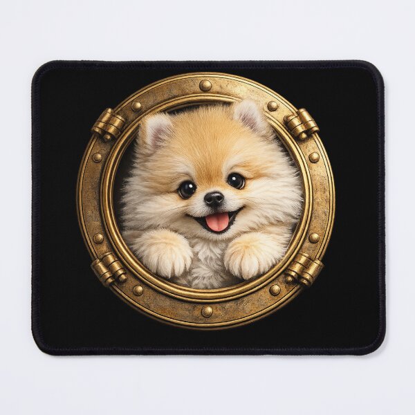 Item preview, Cute Pomeranian Peeking Through Gold Ship Porthole – Nautical Fluffy Dog Art | Pomeranian Gift designed and sold by irfanshikh.