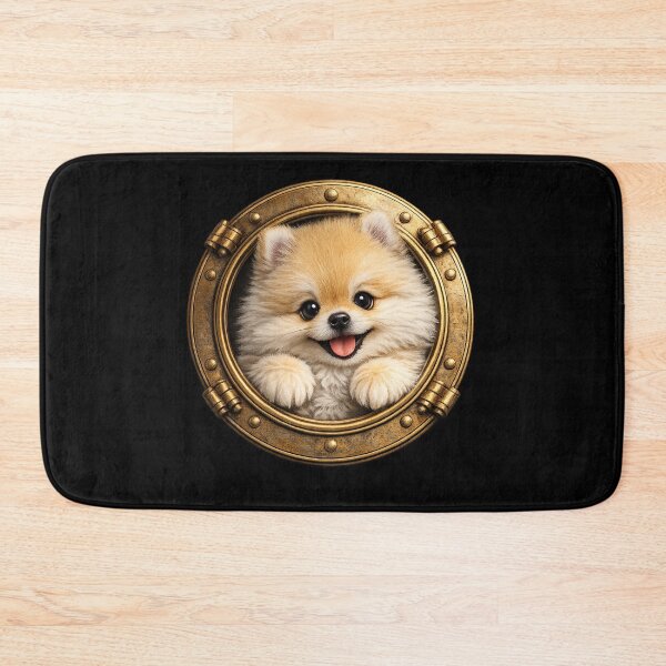 Item preview, Cute Pomeranian Peeking Through Gold Ship Porthole – Nautical Fluffy Dog Art | Pomeranian Gift designed and sold by irfanshikh.