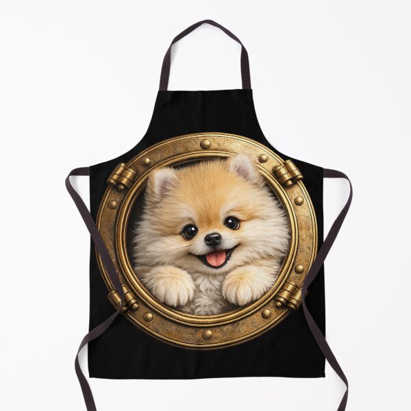 Item preview, Cute Pomeranian Peeking Through Gold Ship Porthole – Nautical Fluffy Dog Art | Pomeranian Gift designed and sold by irfanshikh.