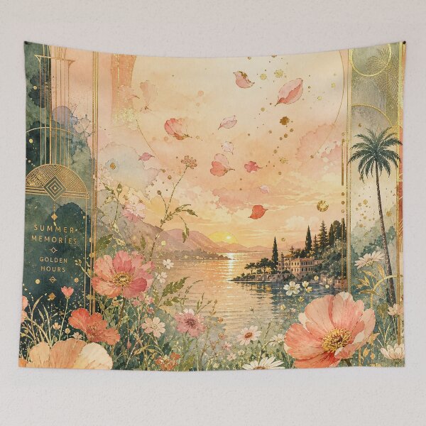 Item preview, Golden Floral Summer Sunset Landscape designed and sold by ArtStyleAlice.
